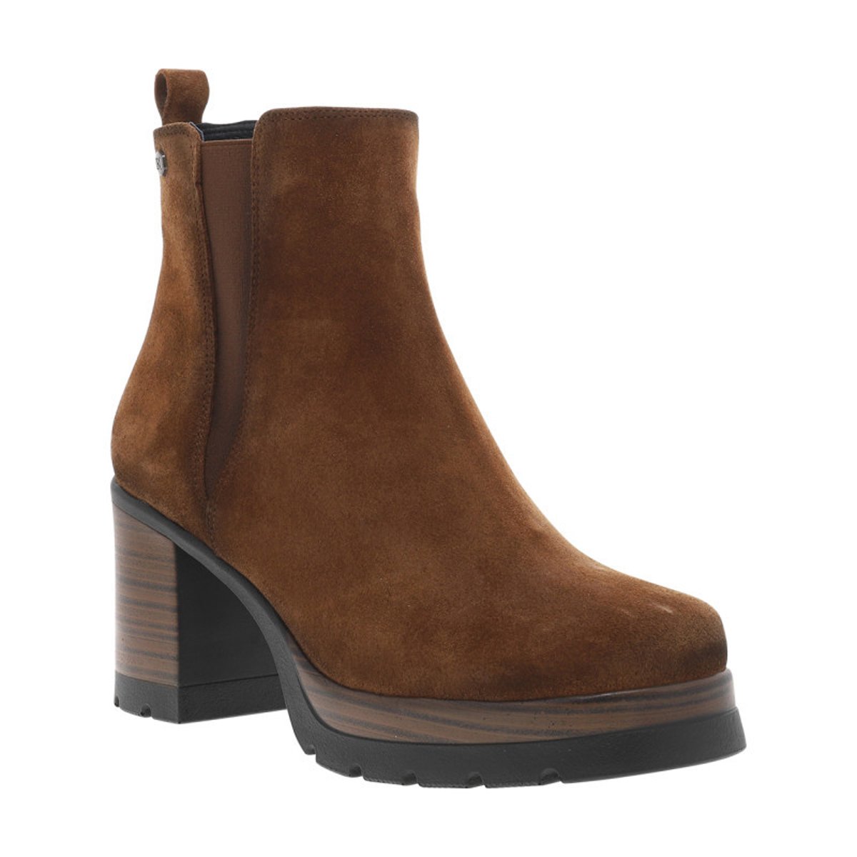 Boots brunes avec semelle à talon décroché haut et soufflets élastiqués brunes, DORKING
