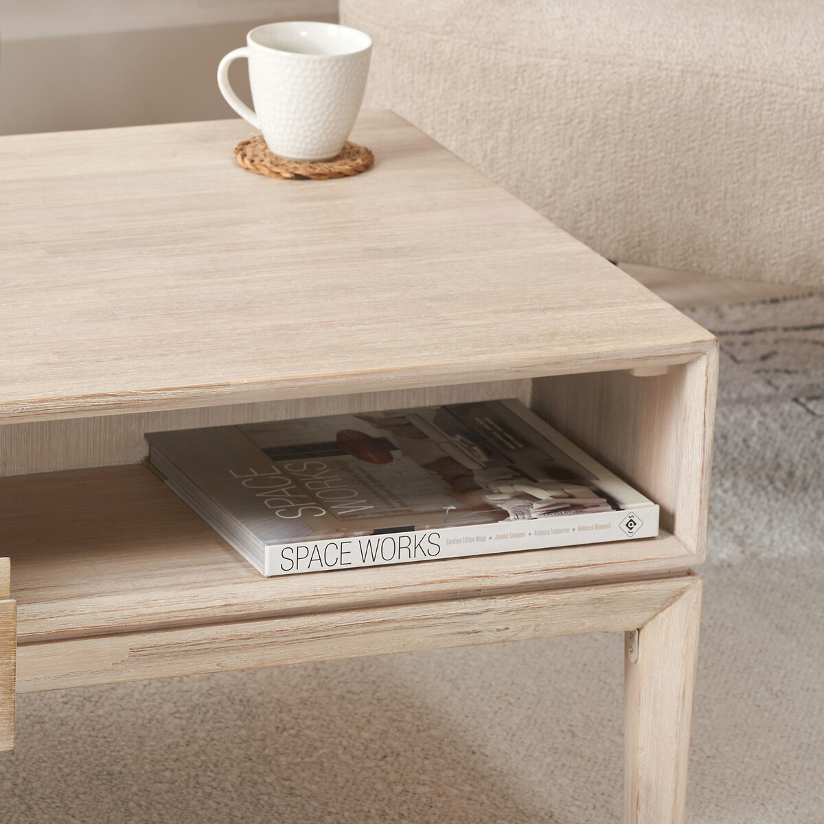 Giano Acacia Wood Storage Coffee Table ivory white, SO'HOME