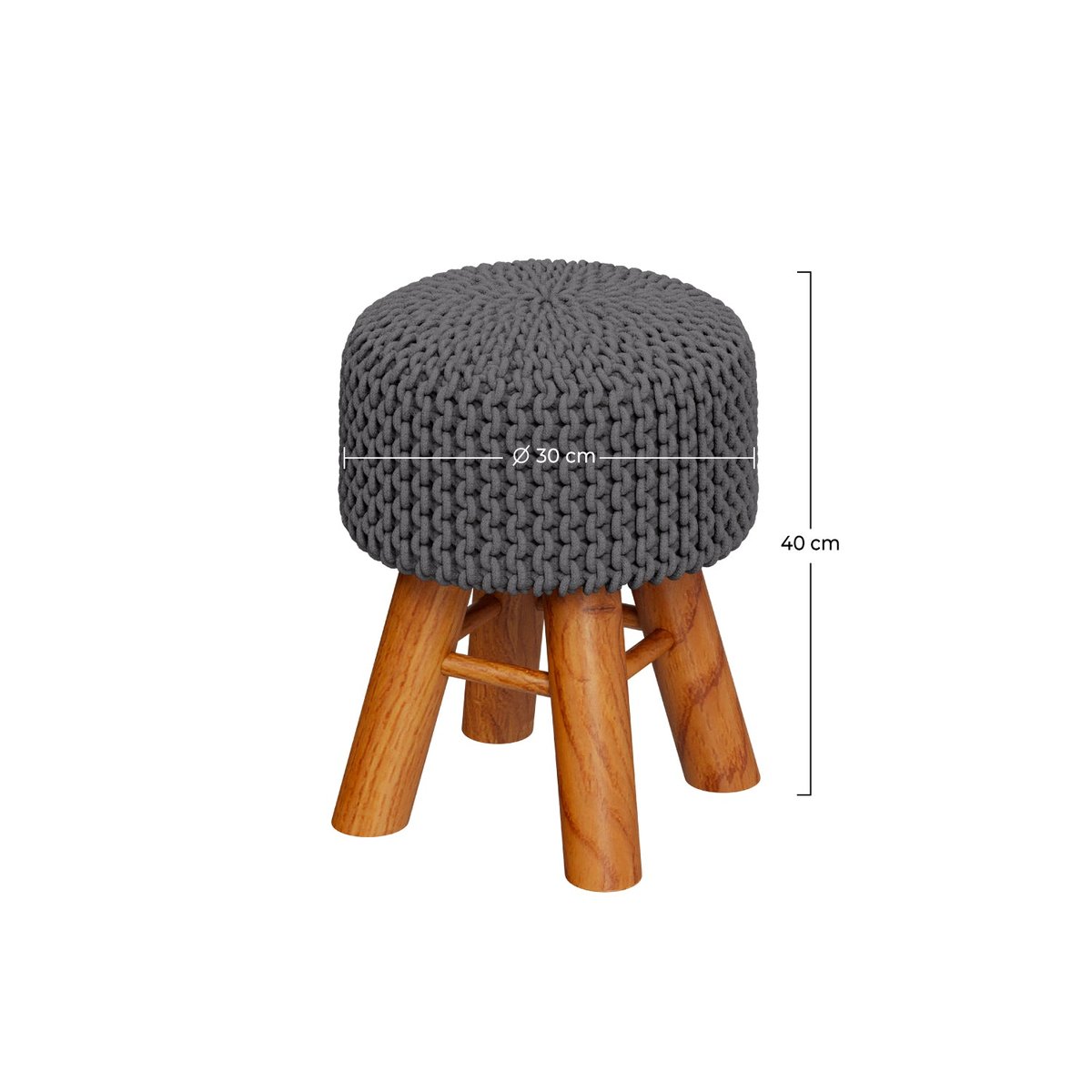 Petit tabouret tricot - LISA gris foncé, MAISON PAVANE