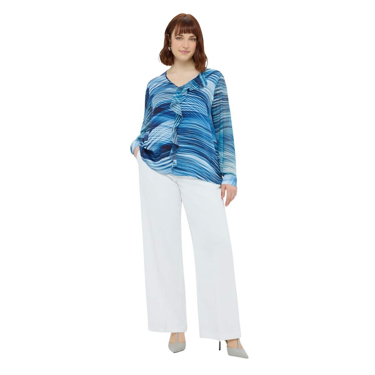 Blouse imprimée à volants bleu, FIORELLA RUBINO
