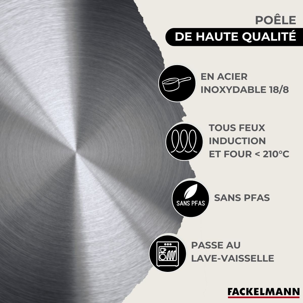 2 poêles 20/24cm + 3 faitouts 16/20/24cm ETHERNA BRILLANT CLIP inox, FACKELMANN