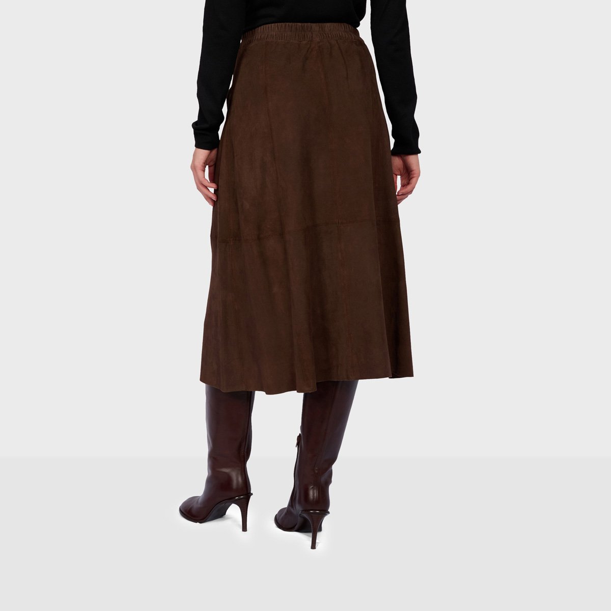 Jupe longue évasée en cuir NAHEE marron foncé, OAKWOOD