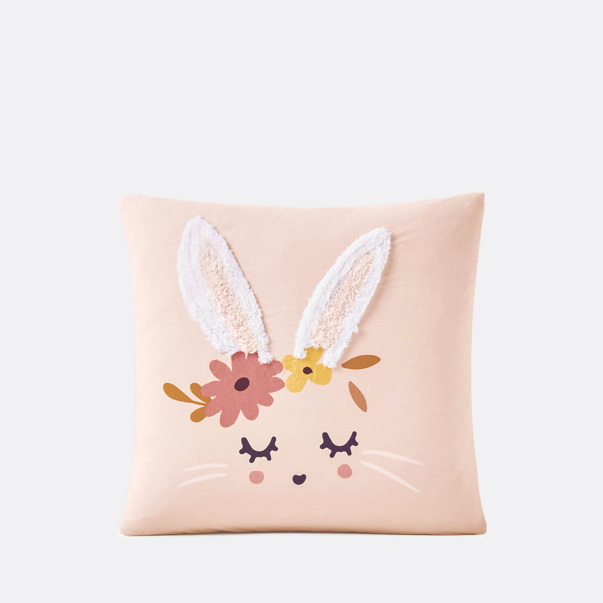 Taie d'oreiller coton biologique, Lapin fleuri imprimé rose, LA REDOUTE INTERIEURS