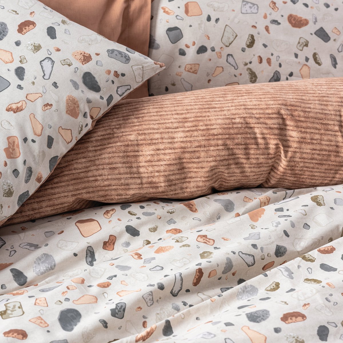 Parure housse de couette coton imprimée terrazzo, Oniks rose, C DESIGN HOME TEXTILE