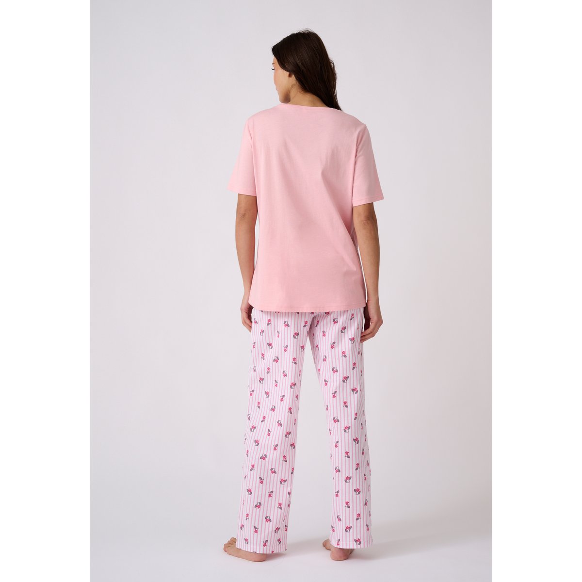 Pyjama en pur coton peigné blanc ecru rayé, DAMART