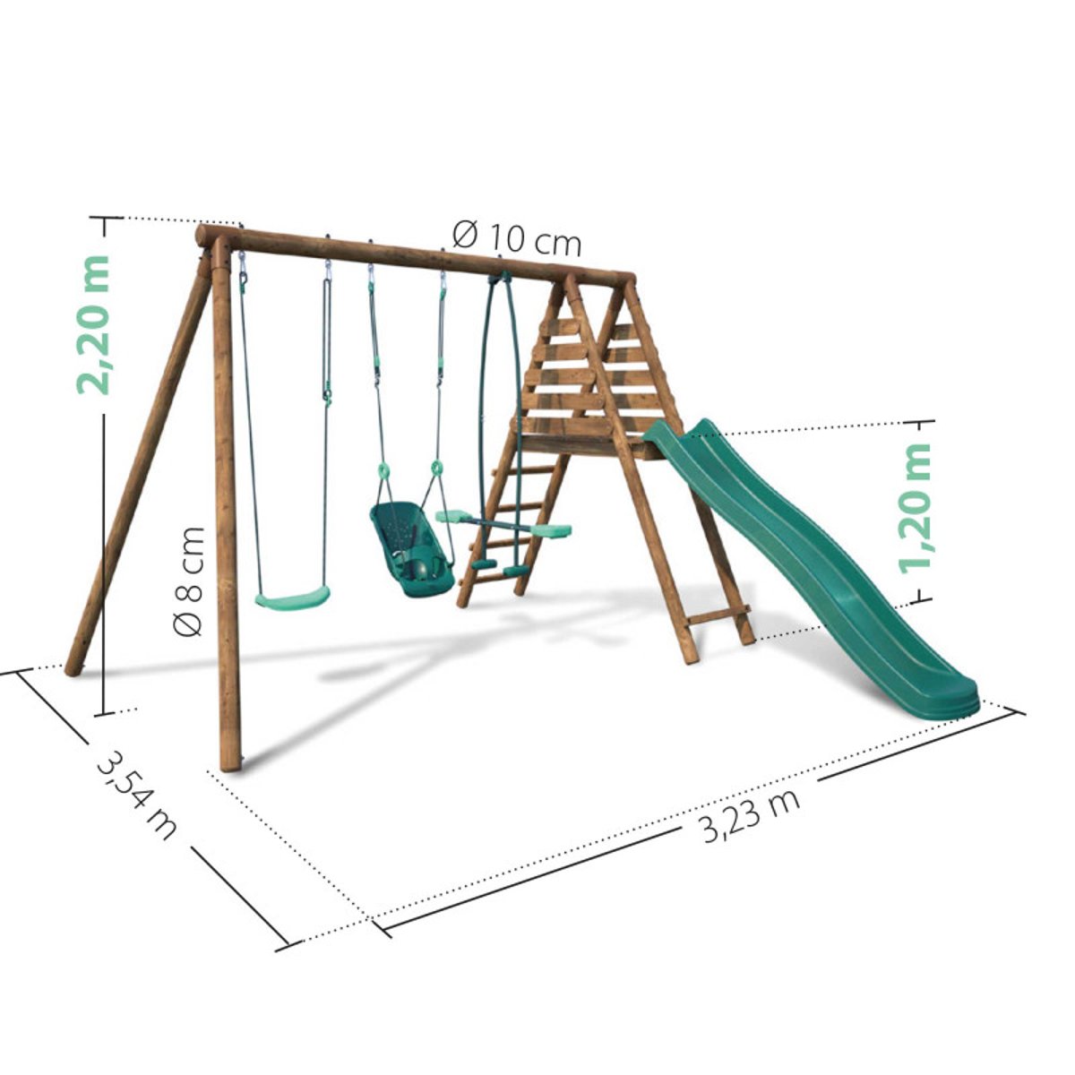Portique en bois 3 agrès et toboggan TULIPE marron, SOULET