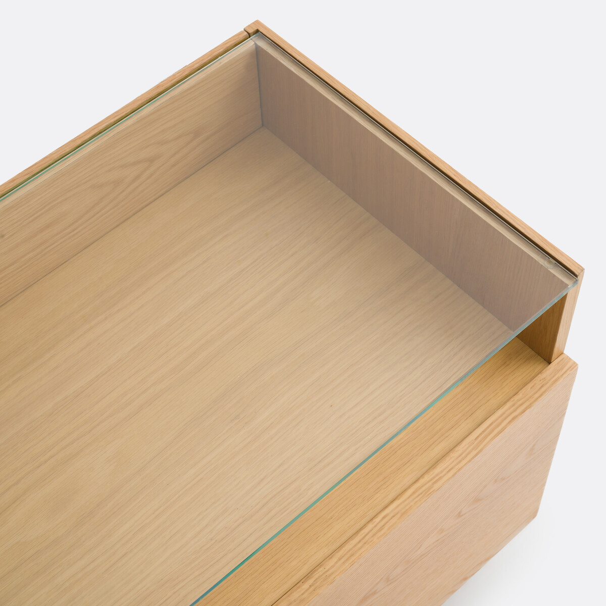 Meuble TV hifi XL, 4 portes, plateau verre, WALOR coloris chêne, LA REDOUTE INTERIEURS