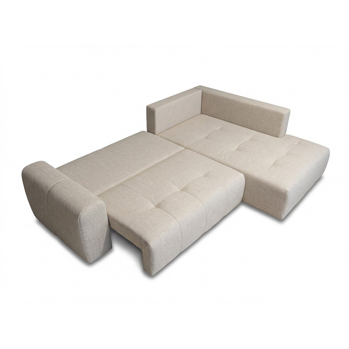 Canapé d'angle convertible 4 places en tissu chiné, ROXELANE beige, BOBOCHIC