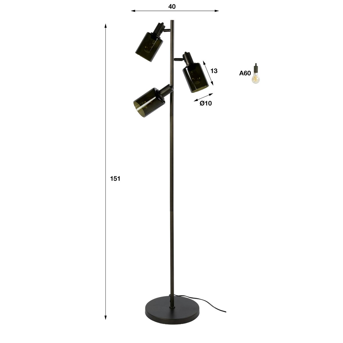 Lampadaire vintage orientable 3 abat-jour verre brun RALF marron, PIER IMPORT