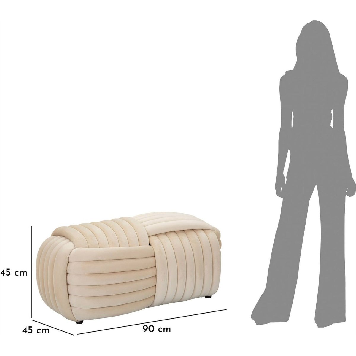 Banc au relief matelassé sculptural GLAM crème, RECOLLECTION