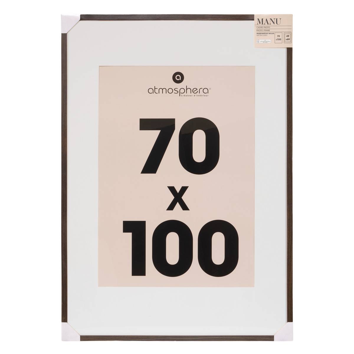 Cadre-photo rectangulaire grand format effet bois avec passe-partout MANU marron tonka, ATMOSPHERA