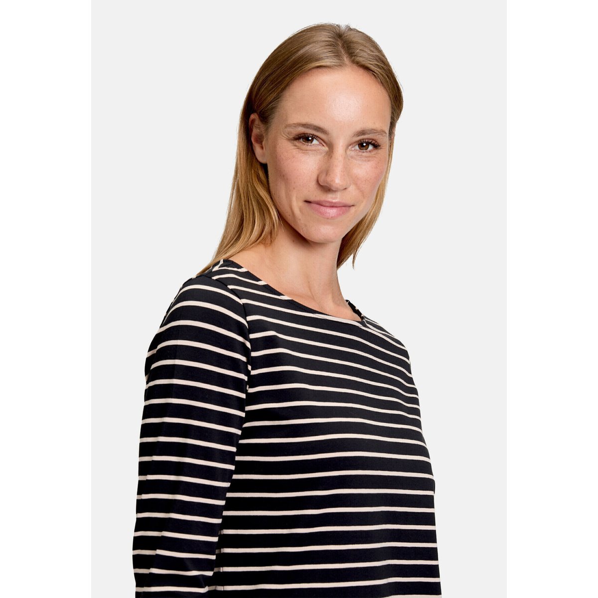 T-shirt à rainures à encolure bateau black/camel, BETTY BARCLAY