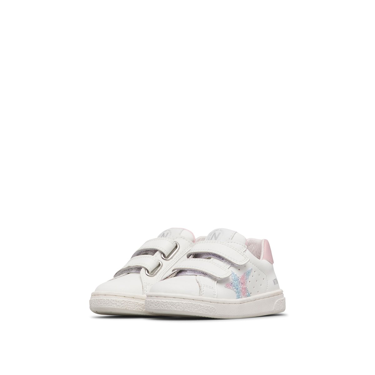 Sneakers en cuir et tissu pailleté PINN VL. blanc-rose, NATURINO