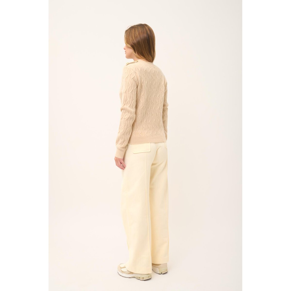 Pull Col Rond Marin 4 Fils Sable Lynd beige, JUST CASHMERE