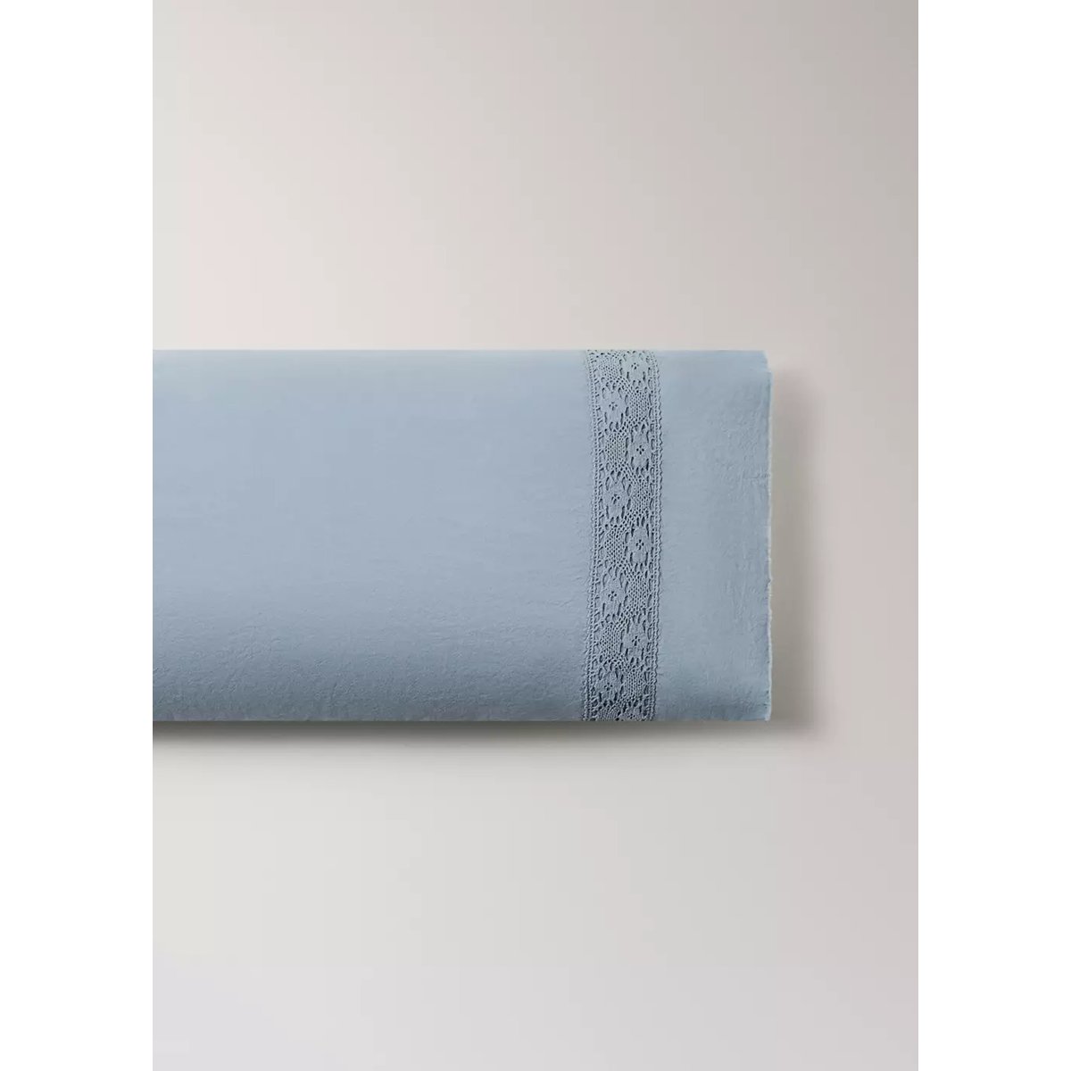 Taie d’oreiller en coton lavé détail dentelle 45x110 cm bleu, MANGO HOME