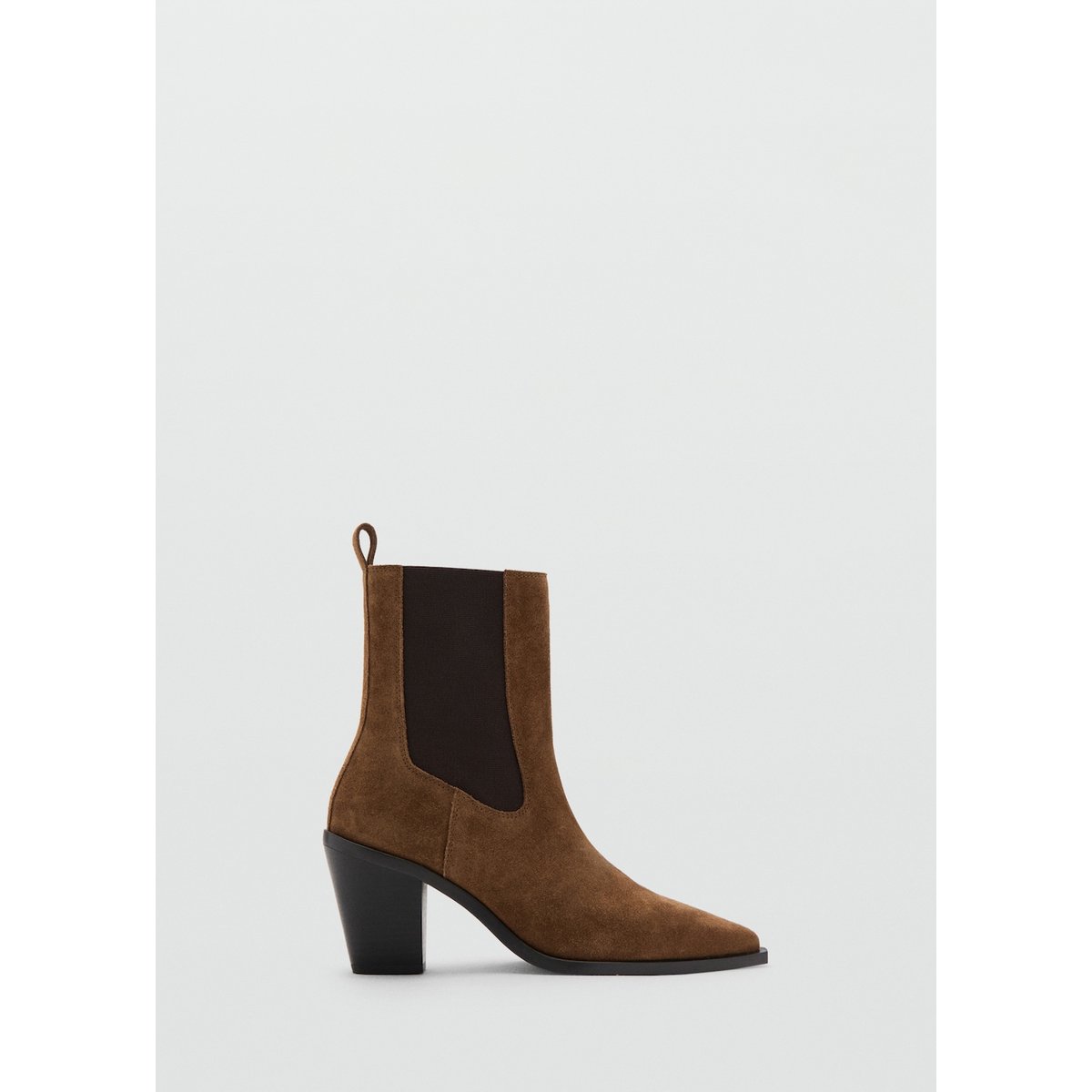 Bottines en daim bout empiècements tabac, MANGO