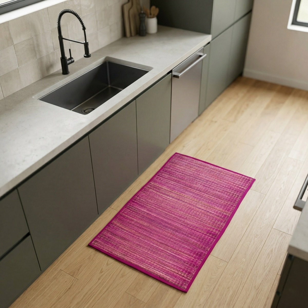 Tapis en jonc de mer fuchsia UNITED marron, THE DECO FACTORY