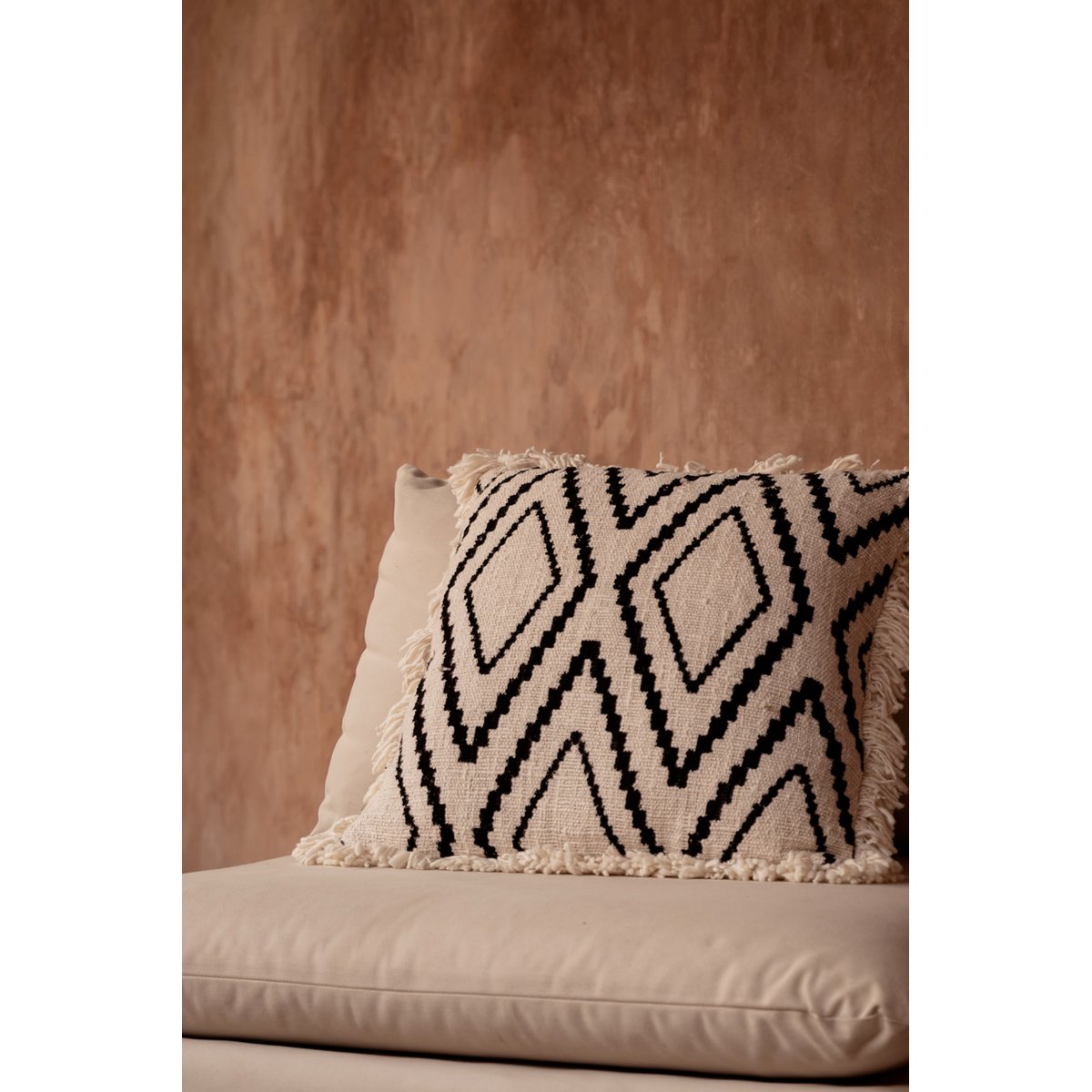 Housse de coussin en coton SAHARA DIAMOND noir beige, BAZAR BIZAR