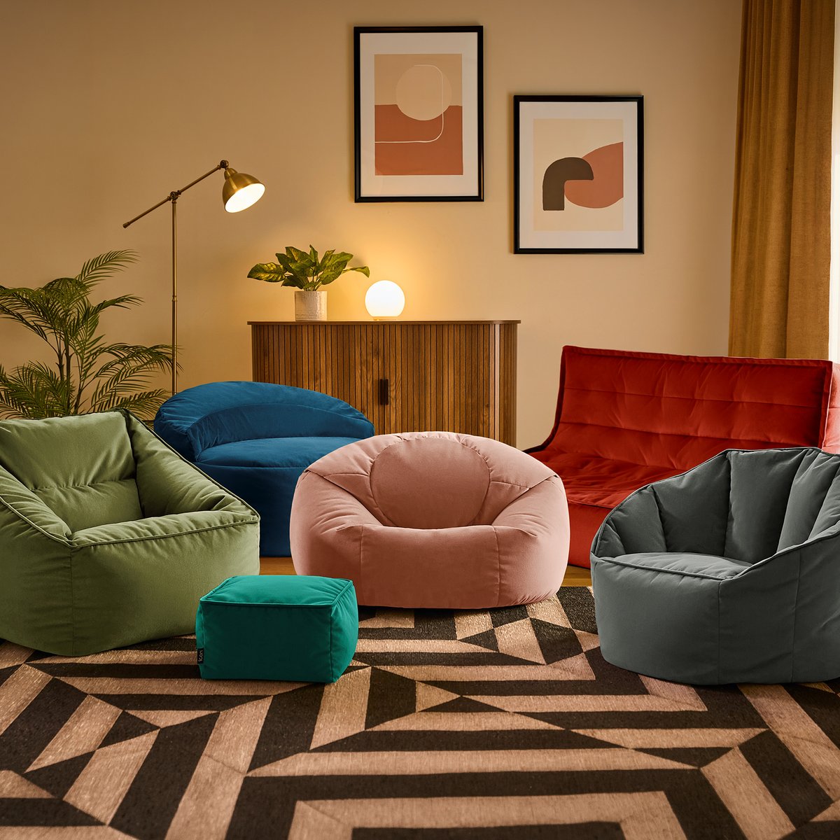 Pouf fauteuil coquillage en velours mat Oeko-Tex® - SIRENA gris anthracite, ICON