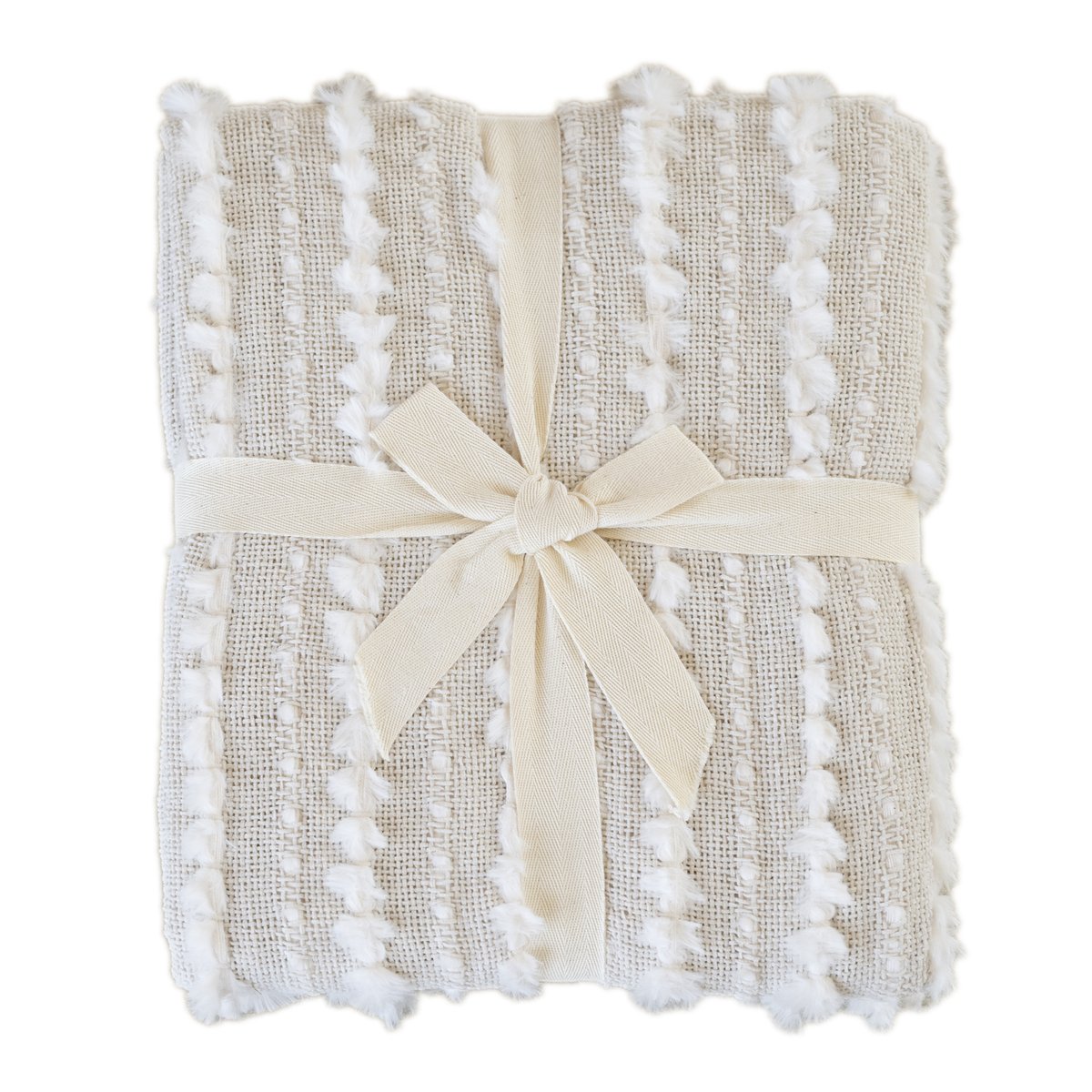 Plaid en chenille texturée avec franges - QABANE ecru, HOME MAISON