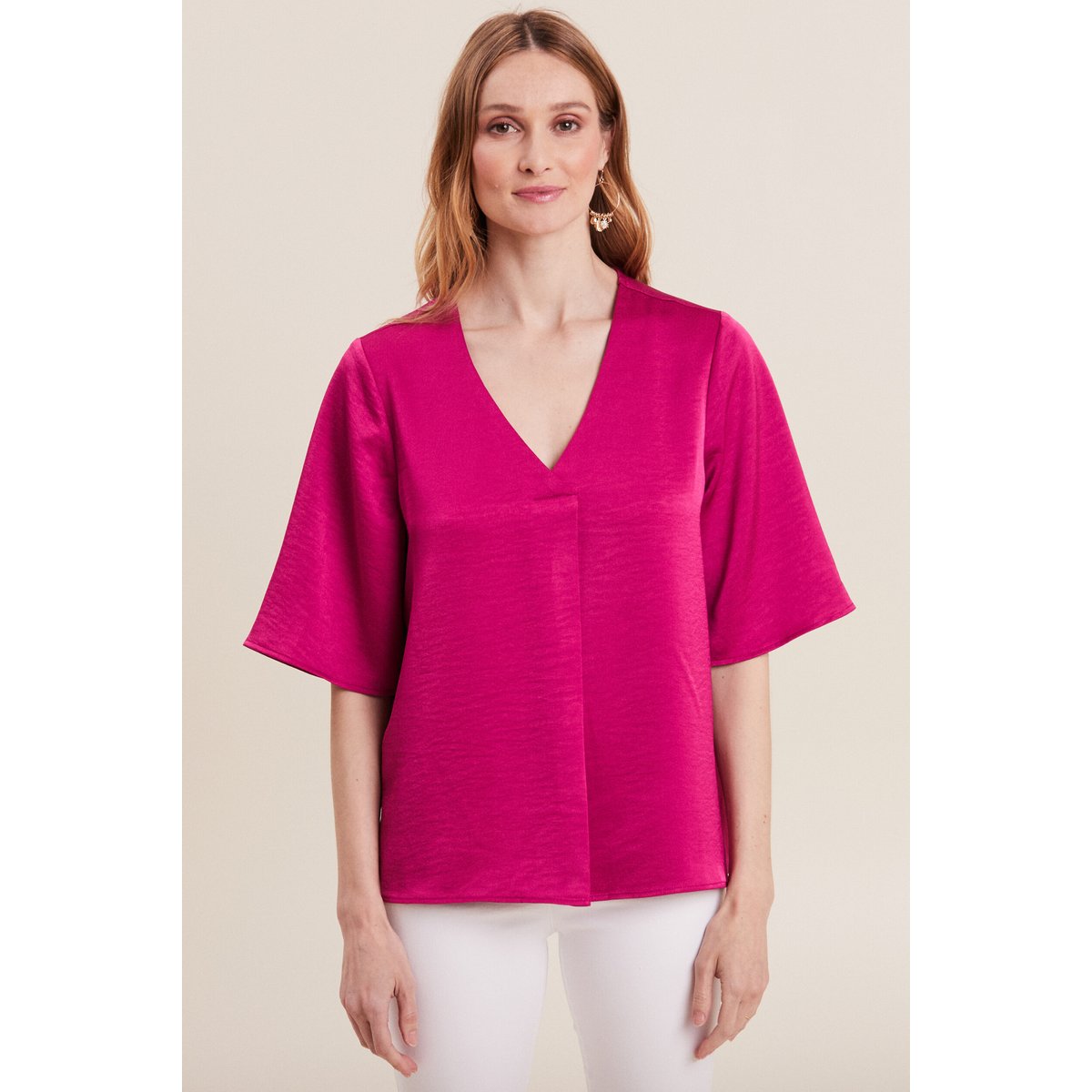 Blouse manches 3/4 satin rose fushia, BREAL