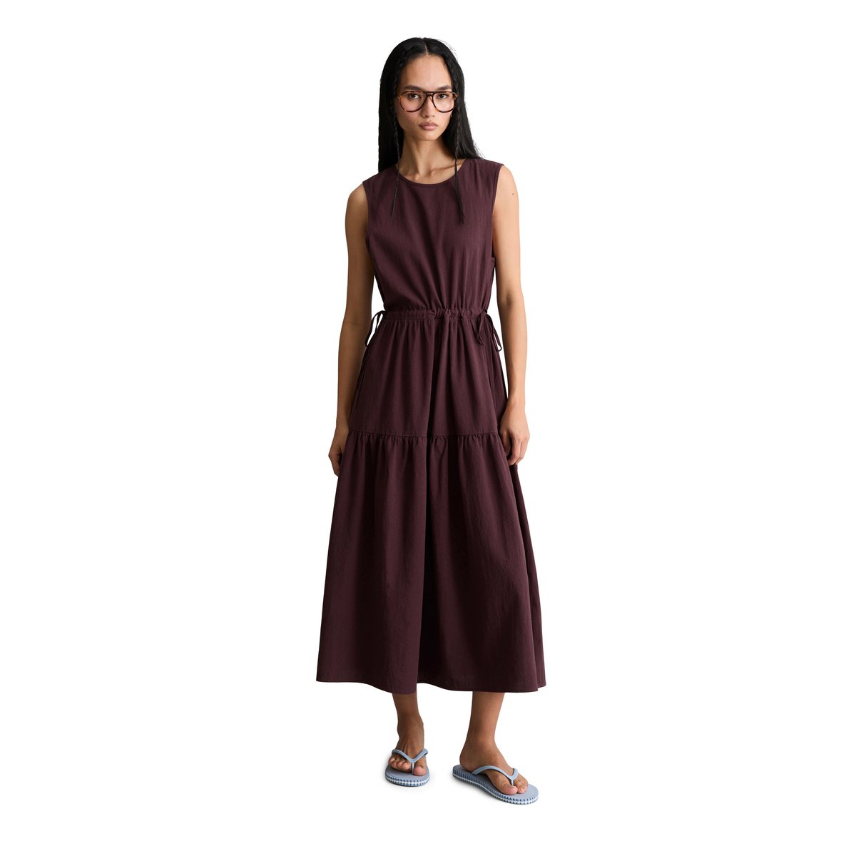 Robe à étages crinkle regular en coton bio léger dunkelrot, MARC O’POLO DENIM