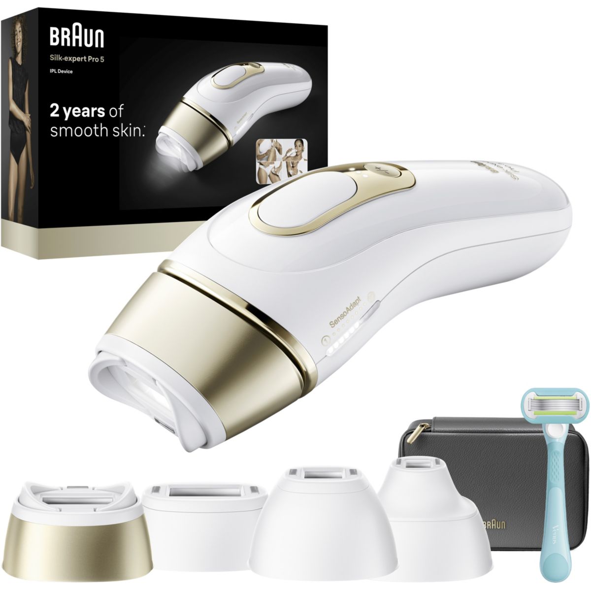 Epilateur lumière pulsée IPL PL5431 4 têtes, 1 rasoir Gillette Venus, pochette couleur unique, BRAUN