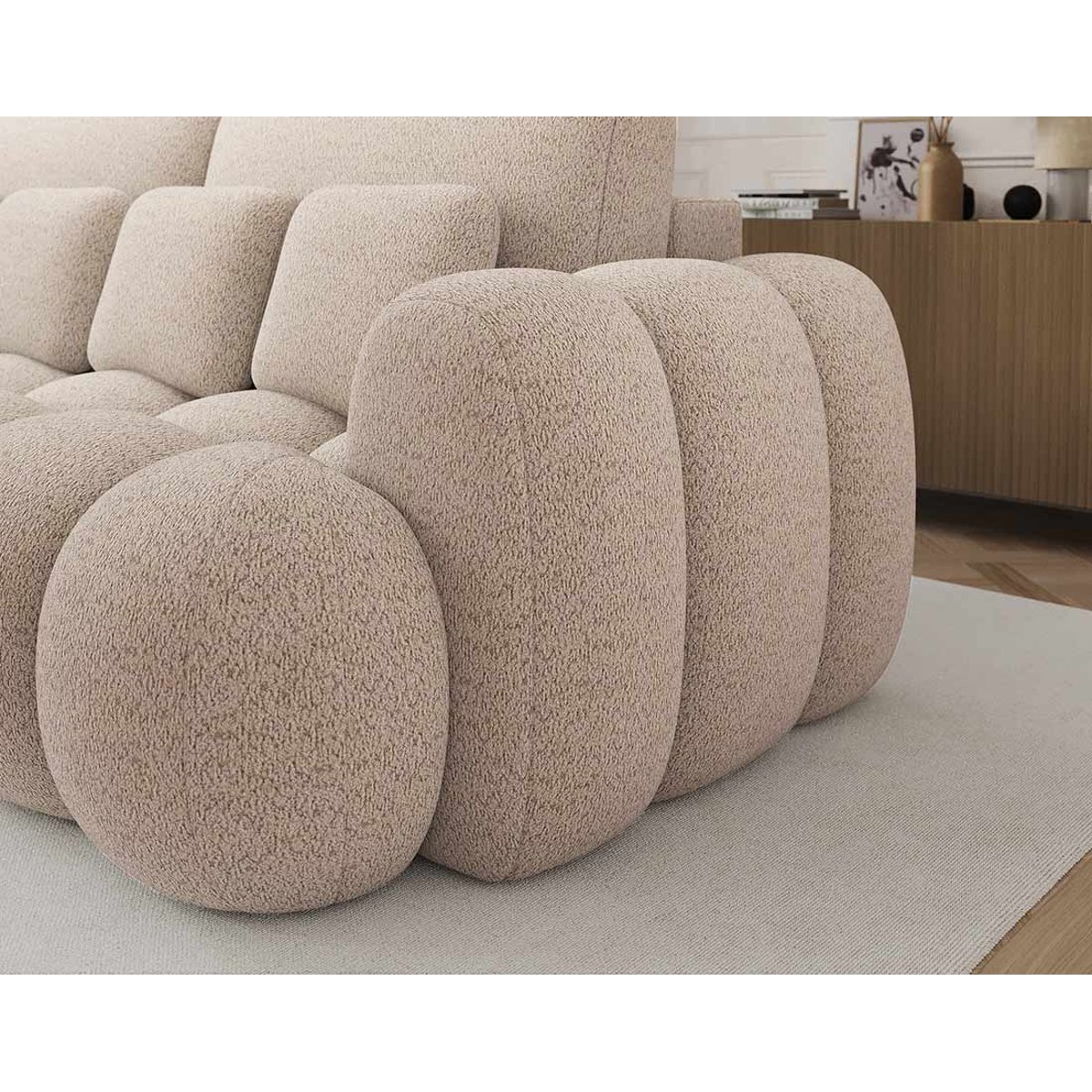 Canapé convertible tissu bouclette 3pl, DORIAN beige, BEST MOBILIER