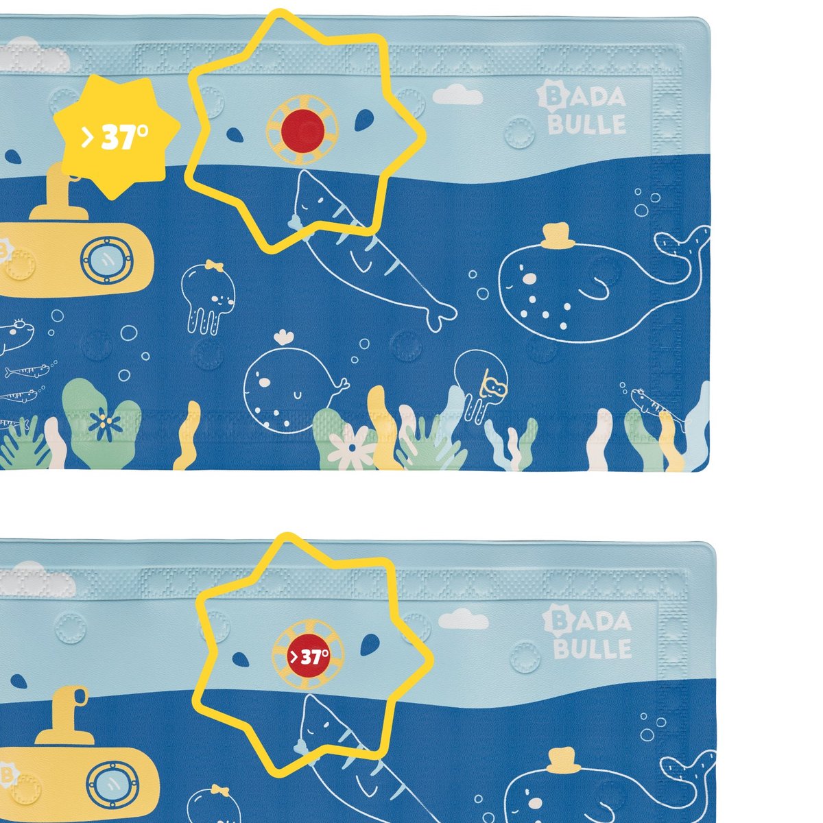 Tapis de bain témoin de température bleu, BADABULLE