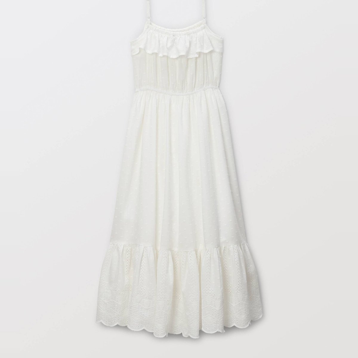 Robe longue à bretelles et broderies en coton ecru, MONOPRIX