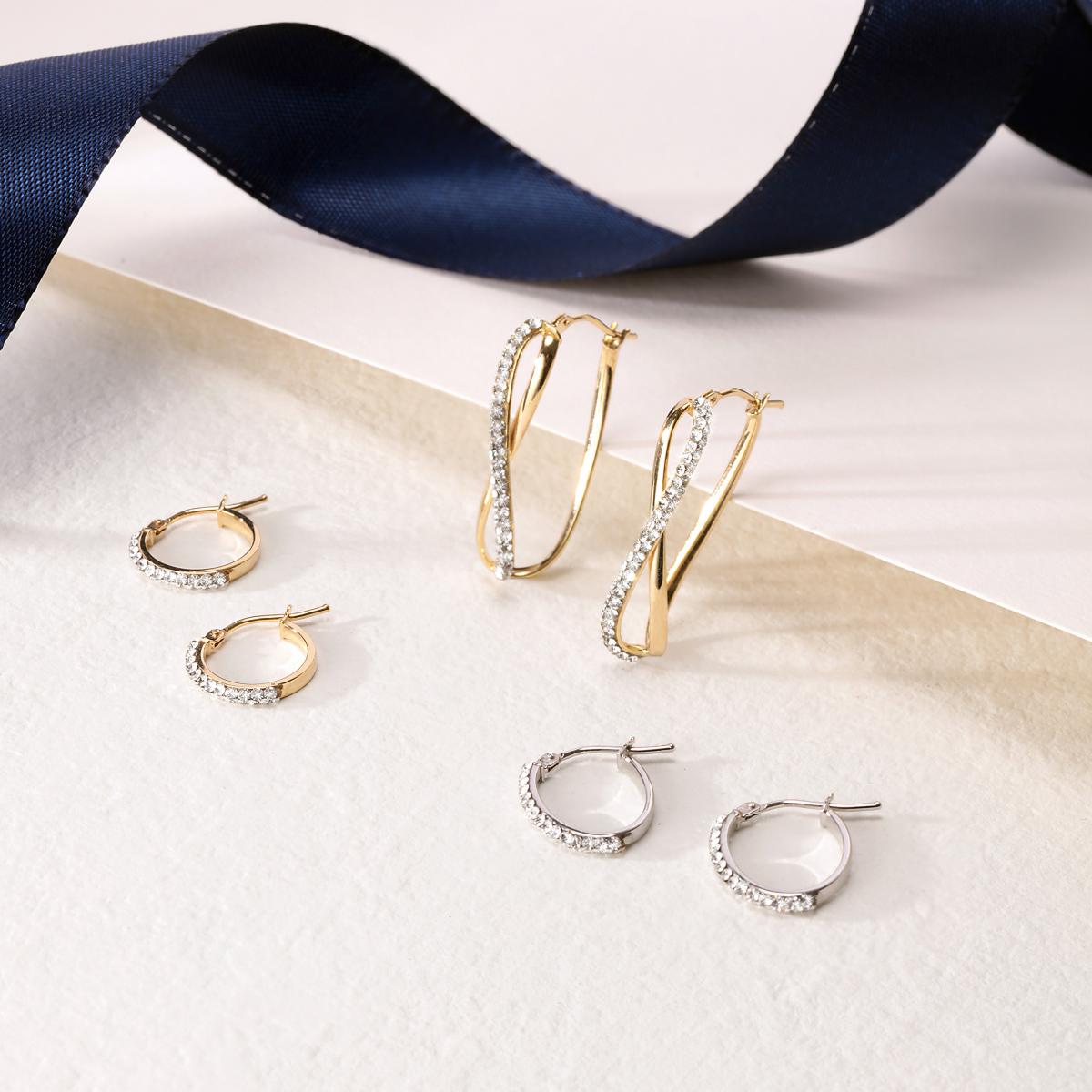 Boucles D'oreilles En Or 375 Crystal Hoops or jaune, BLUESPIRIT
