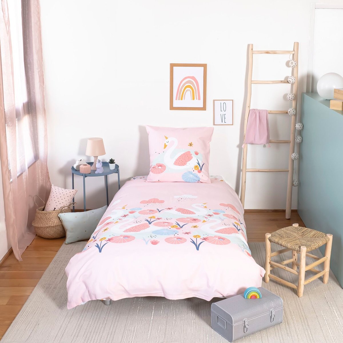 Parure de lit enfant coton, CLARA rose, C DESIGN HOME TEXTILE
