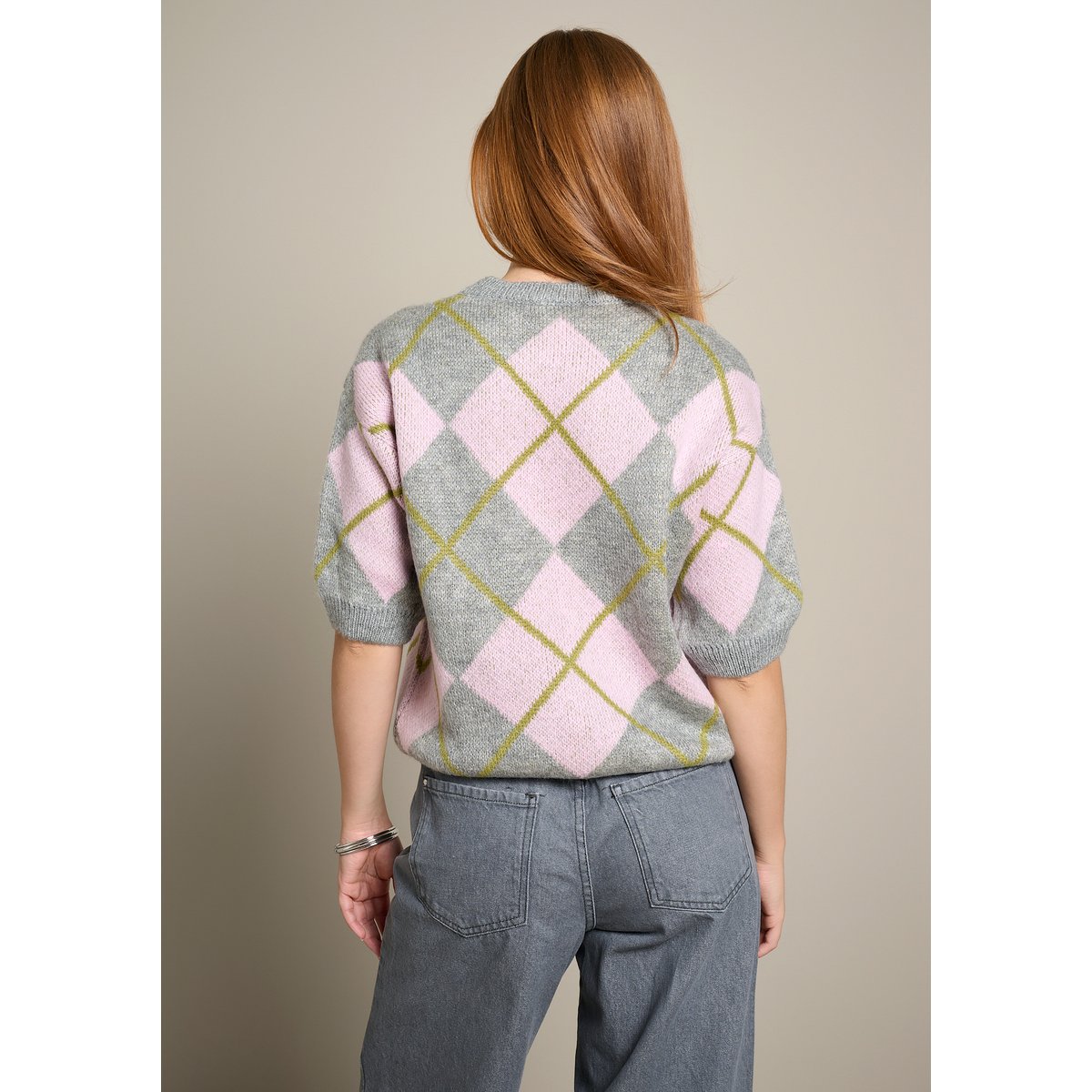 Pull à motif losanges gris clair, LOLALIZA