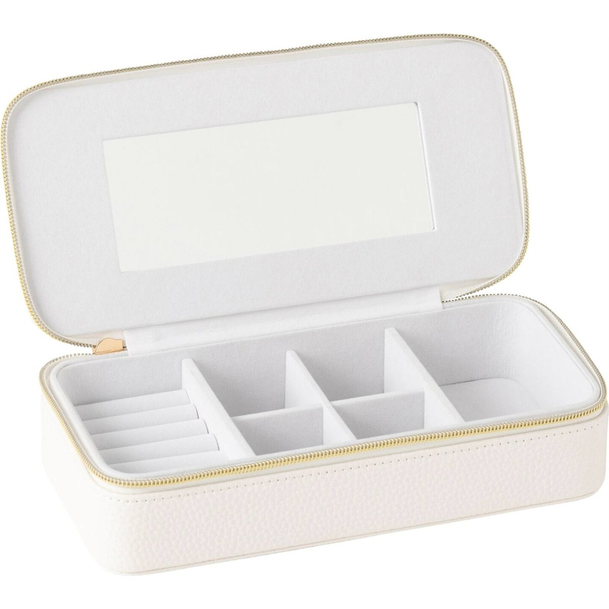 Boîte à bijoux rectangulaire avec miroir blanc avec détails dorés, RECOLLECTION