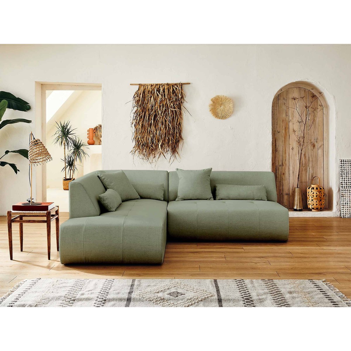 Canapé d'Angle gauche 5 places - ONYX vert sauge, BEST MOBILIER