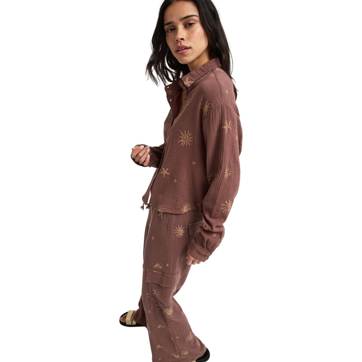 Chemise décontractée à boutons LET IT GO AGAIN EMBY. marron pepper corn sunny ditsy, ROXY