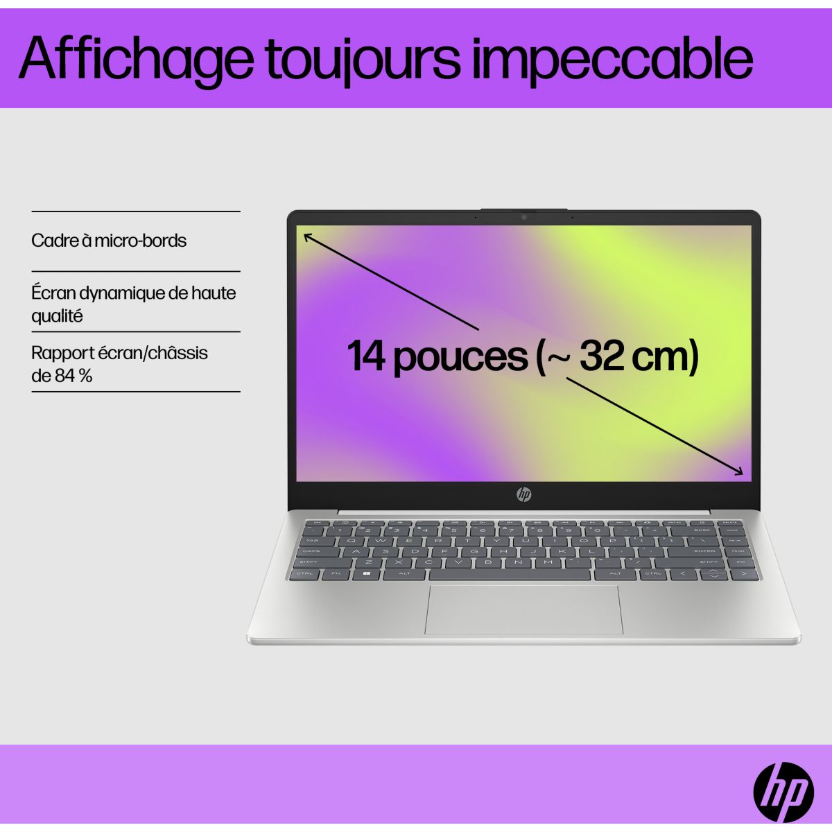 Ordinateur portable 14-em0042nf 14" AMD Ryzen 5 7520U 16 Go RAM DDR4 SSD 512 Go couleur unique, HP