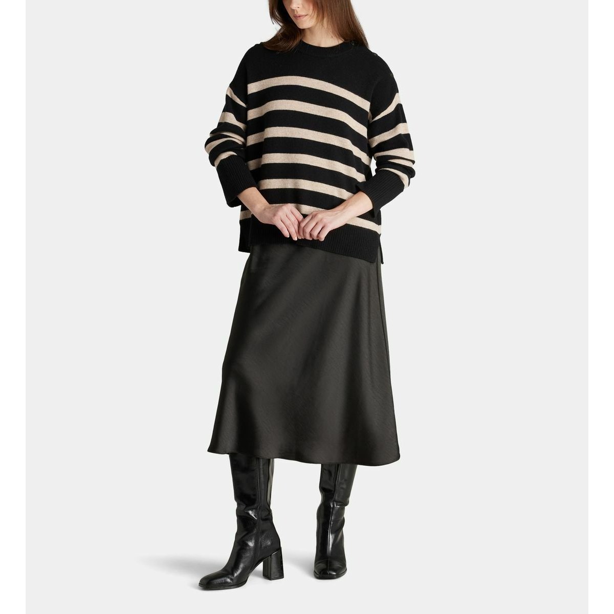 Pull marinière daphnée en laine beige et noir, GALERIES LAFAYETTE
