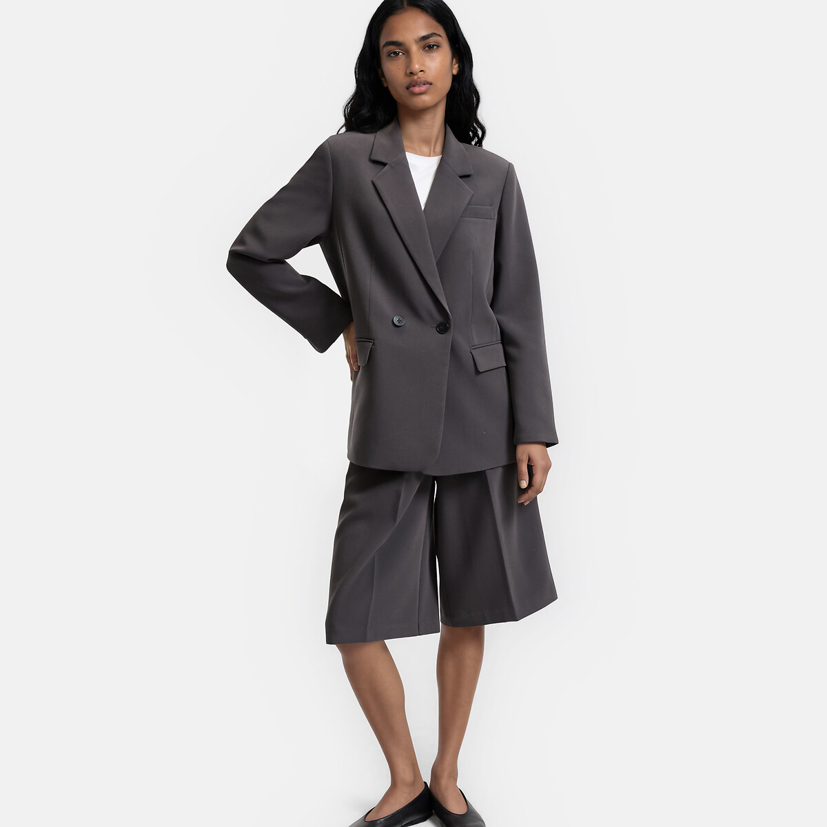 Blazer croisé coupe ample gris anthracite, LA REDOUTE COLLECTIONS