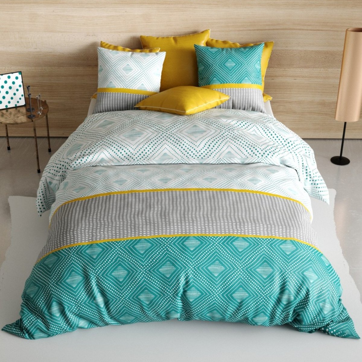 Housse de couette 100% coton 57 fils + 2 taies d’oreiller vert, DECORATIE