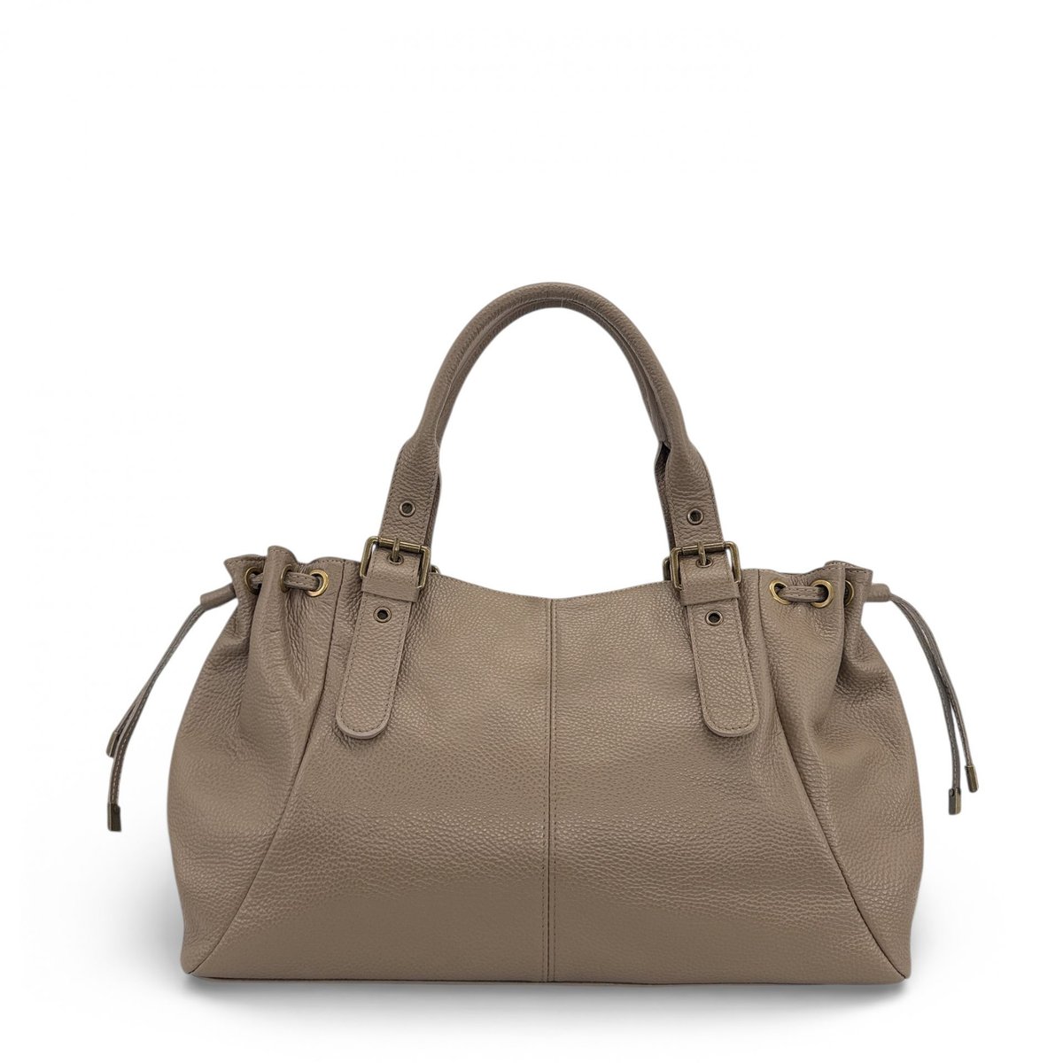 Sac bowling en cuir grainé PRINCESSE XL BRASS taupe foncé, OH MY BAG