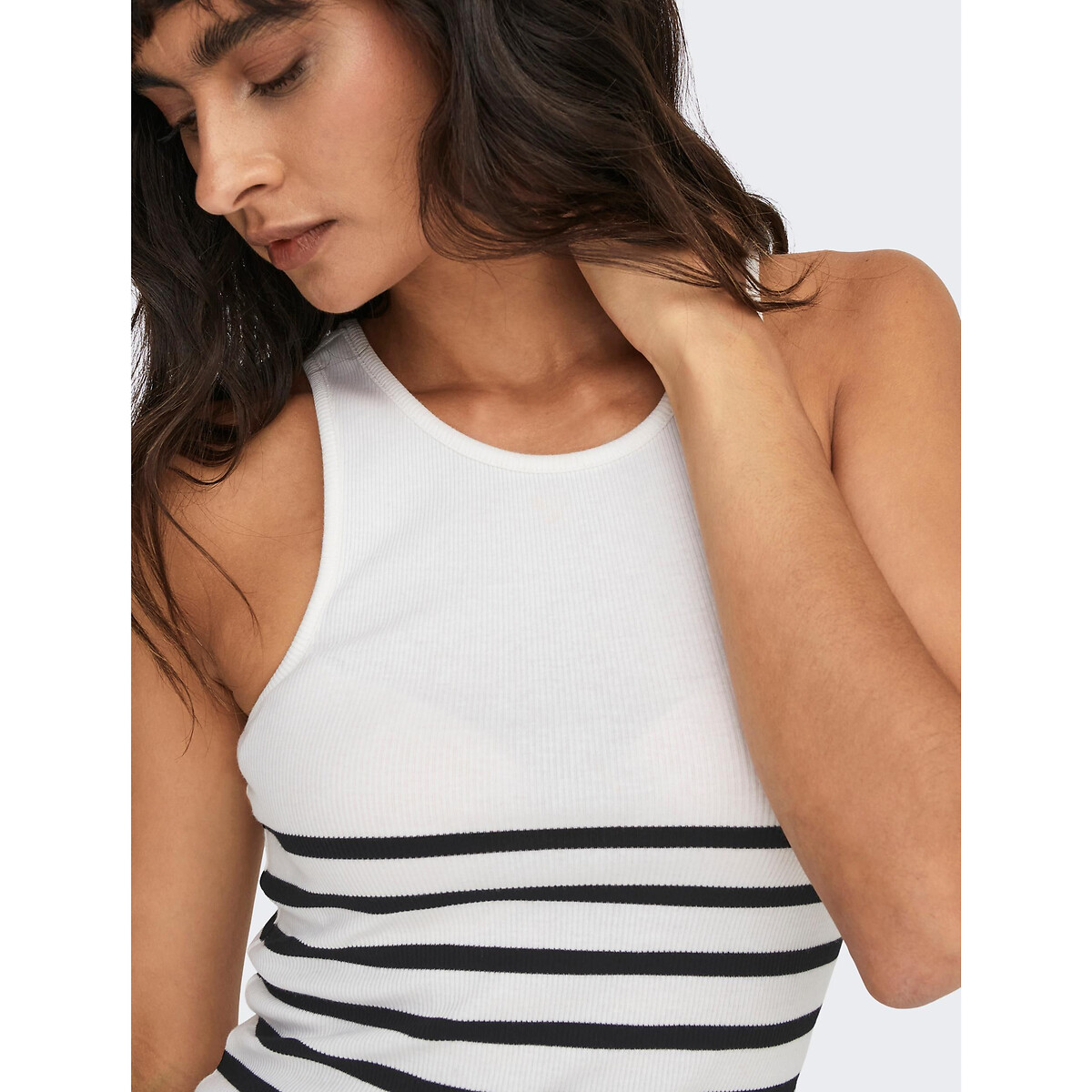 Tee shirt col rond sans manches blanc/noir, ONLY