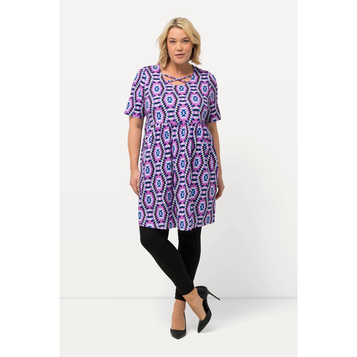 T-shirt long ligne A. Col rond lande clair, ULLA POPKEN