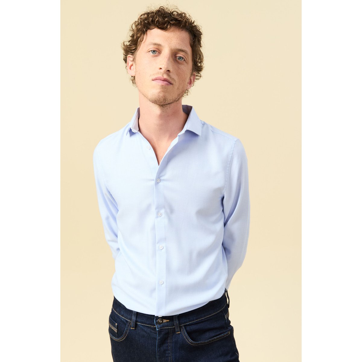 Chemise cintrée manches longues bleu ciel, BONOBO