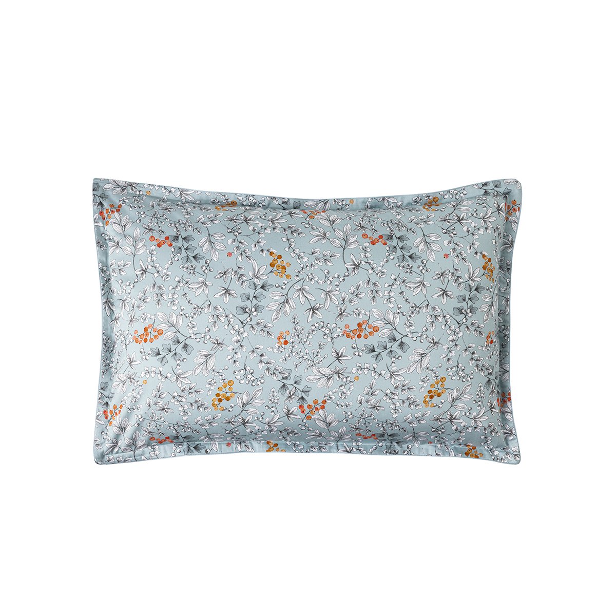 Taie d'oreiller imprimée en satin de coton bio, CUEILLETTE bleu baltique, ALEXANDRE TURPAULT