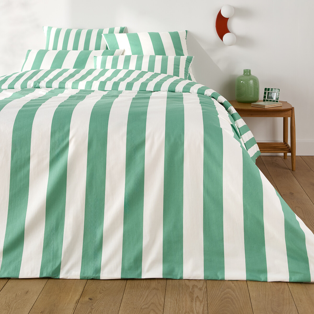 Housse de couette en coton, HENDAYE VERT rayé vert, LA REDOUTE INTERIEURS