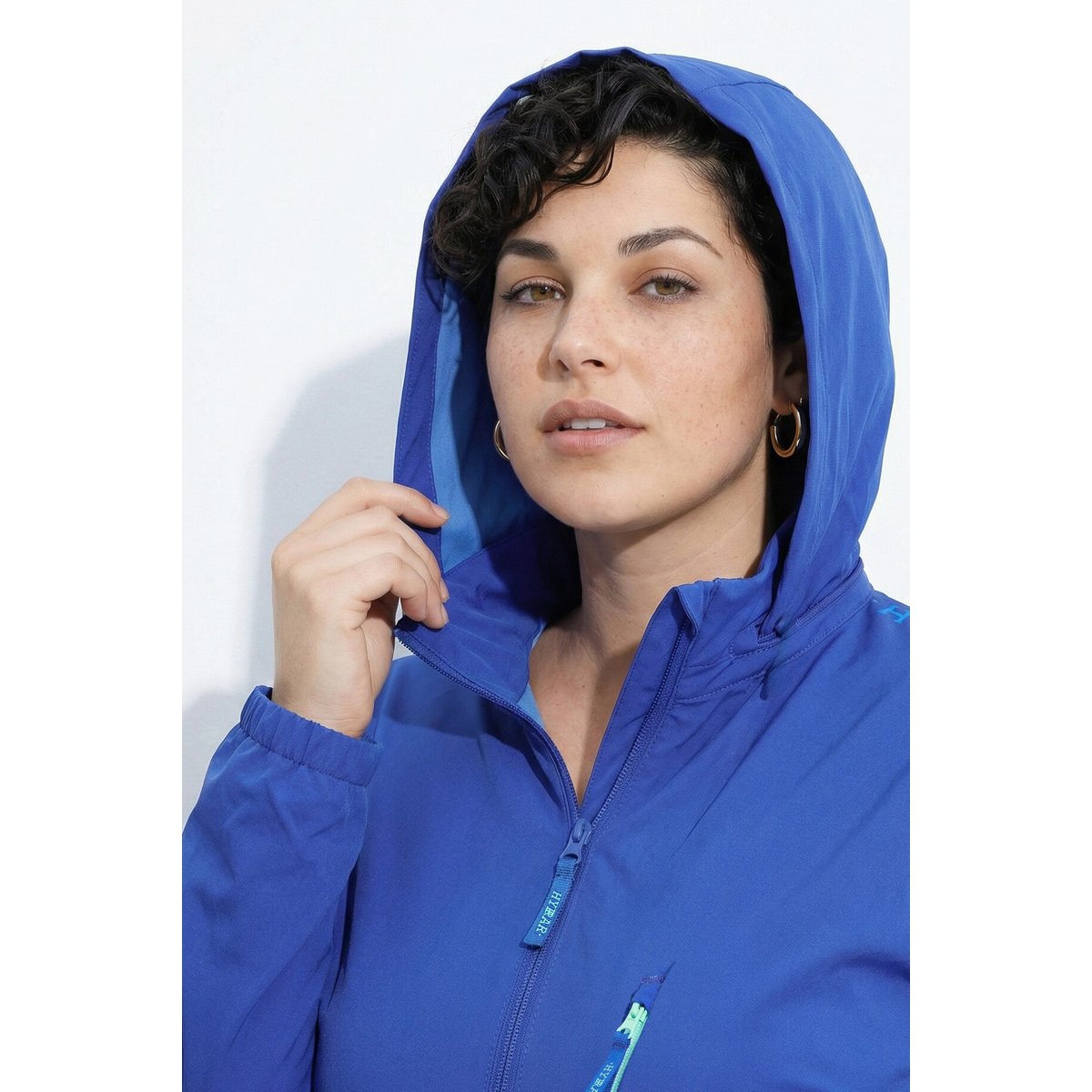 Veste outdoor, corail, capuche bleu roi, ULLA POPKEN