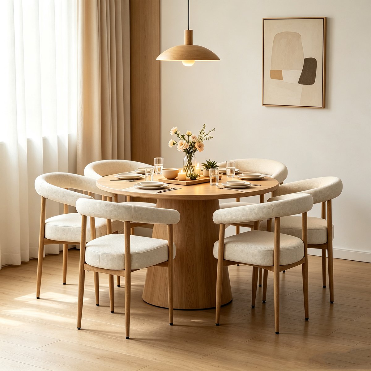 Lot de 6 fauteuils de salle à manger modernes en tissu chenille, HUGG blanc, MEUBLES COSY