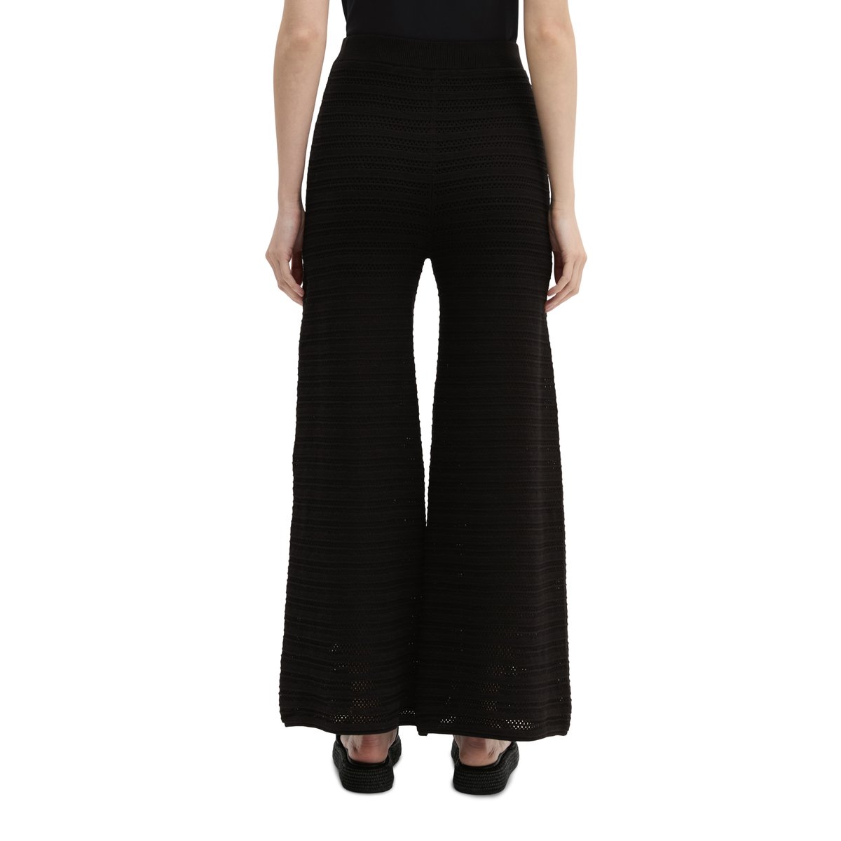 Pantalon ajouré large en coton et lin mélangés noir, MARC O'POLO