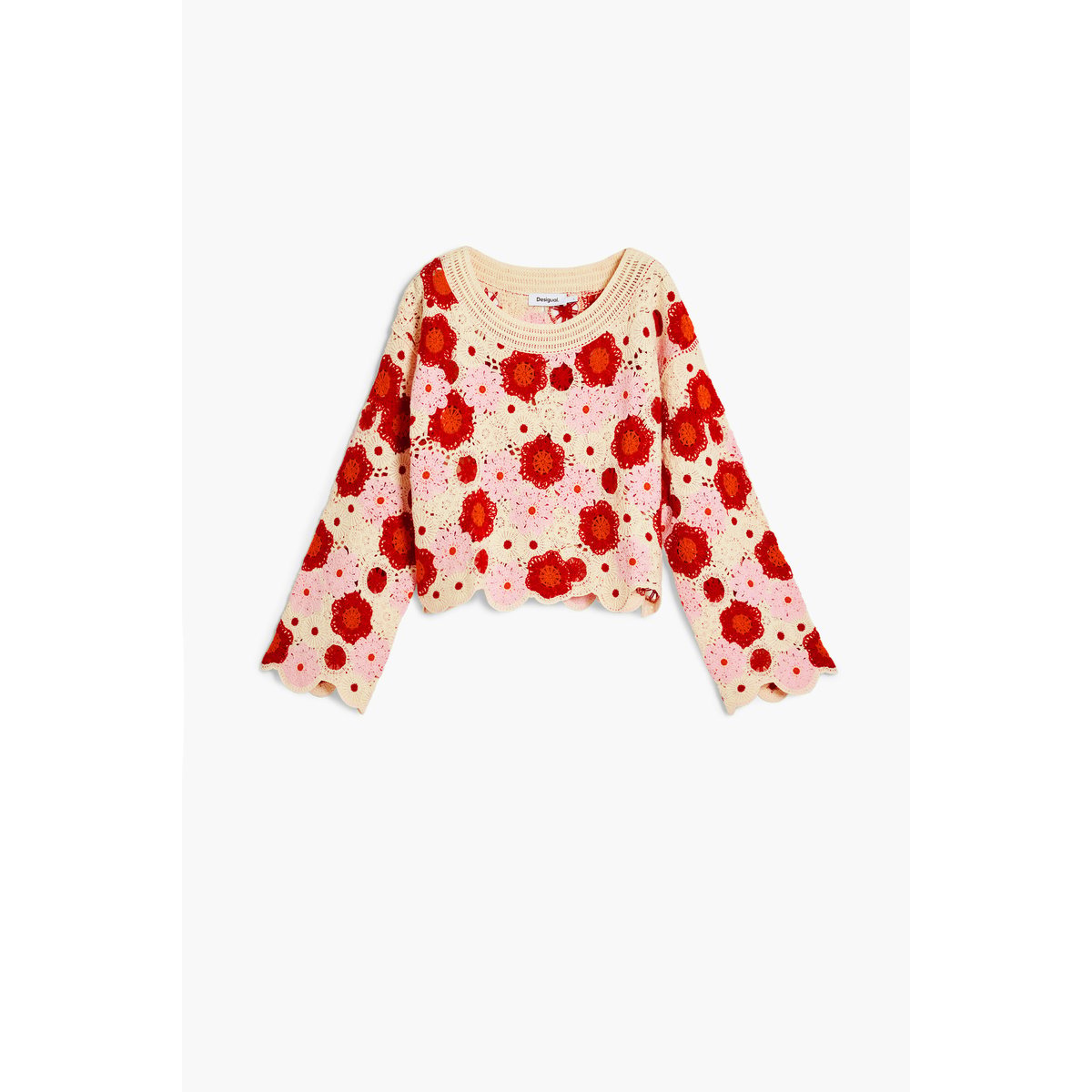 Top en crochet multicolore beige, DESIGUAL